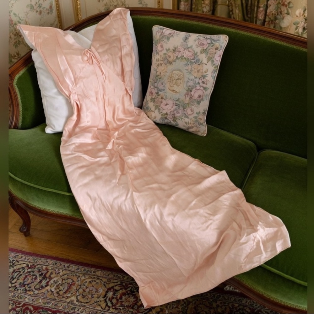 Rare Peach Silk 1930s maxi slip gown lingerie dress